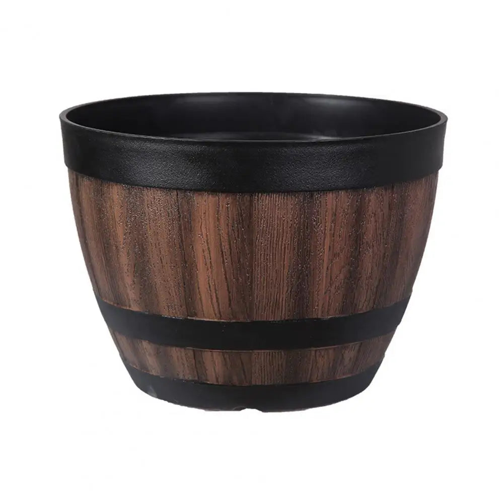 Large Plant Pot Faux Whiskey Barrel Shape Home Decor Plastic Indoor Outdoor Yard Patio Flowerpot for Garden