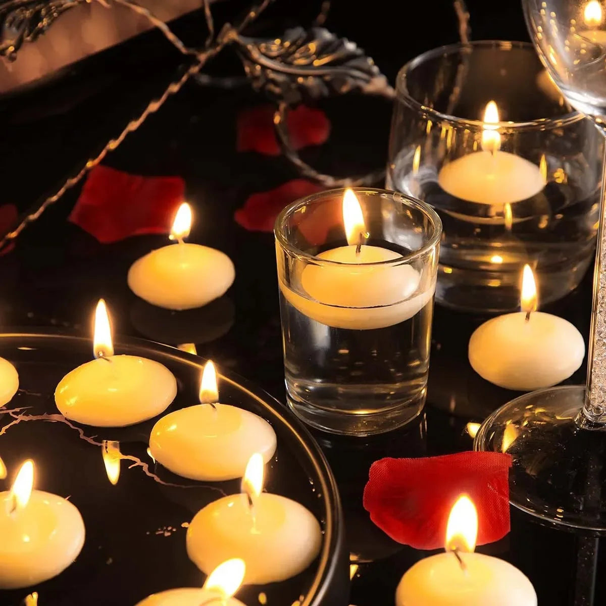 20pcs Ivory Floating Candles, Unscented Dripless, For Weddings, Christmas, Birthday Party, Cylinder Vases, And Home Decorations