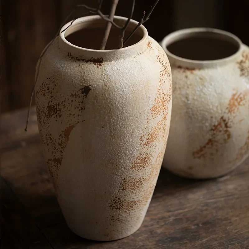 Elegant Retro White Speckled Ceramic Flower Pot - Exquisite Design Creates an Elegant Atmosphere, Suitable for Various Flowers, Unique Speckled Texture Adds Classical Beauty, Perfect for Decorating Home or Office Spaces
