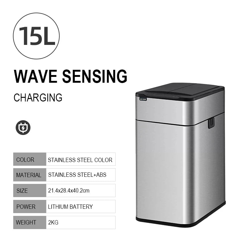 Smart Trash Can 15L 20L 30L 40L 50L 60L Stainless Steel Waste bin High Trash Cans Garbage Bin for Kitchen Trash Can Wastebasket