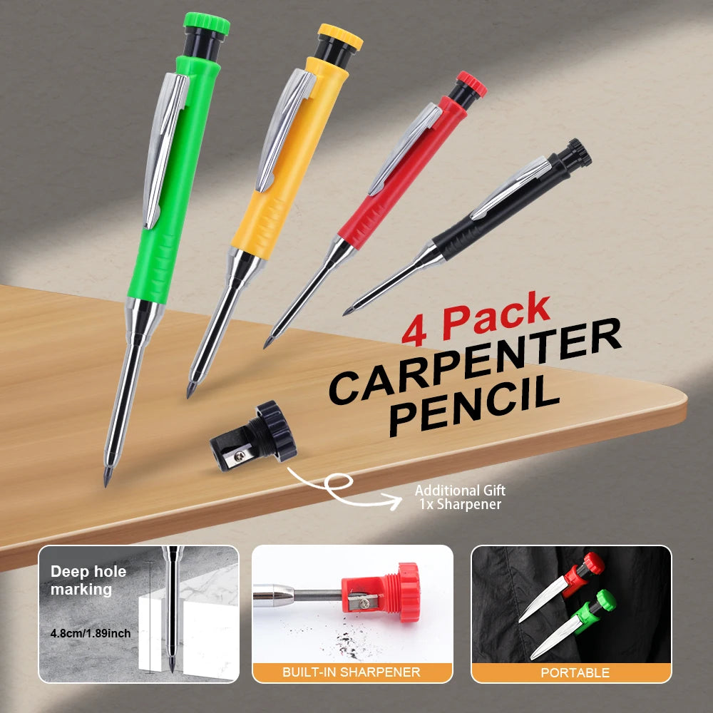 Professional Woodworking Pencil Card Set with 2.8mm Refills Lead, Deep Hole Marking and Drawing Tool, for Carpenters Engineering