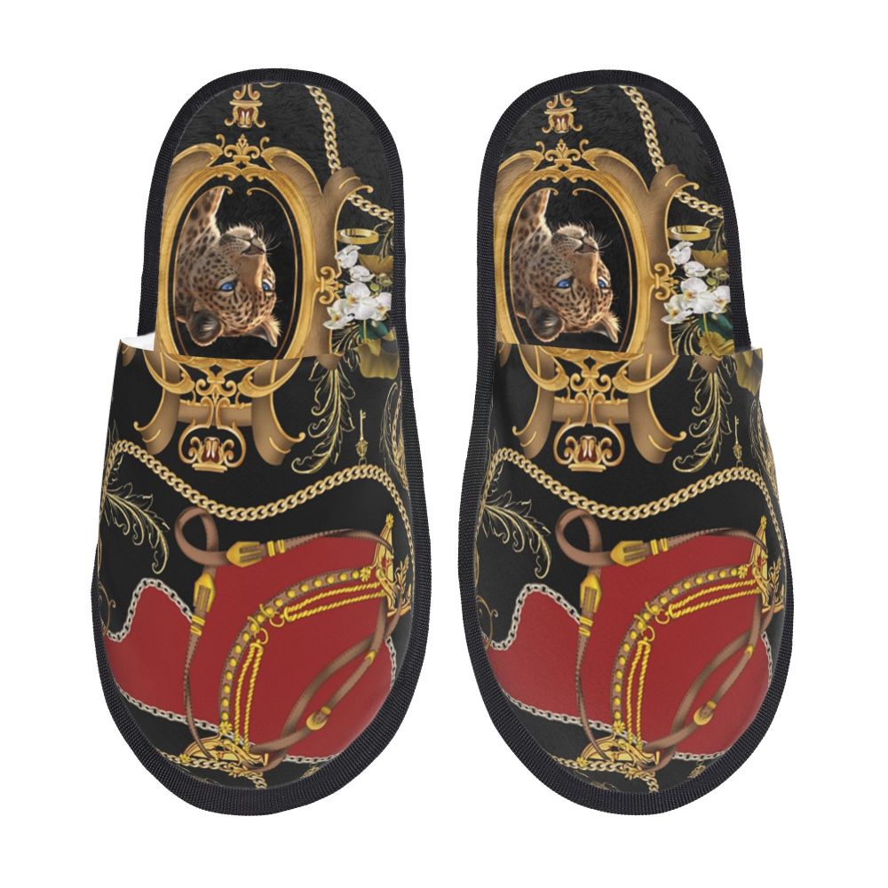 Custom Vintage Baroque Prints Greek Ornament Golden Meander Meandros Soft Scuff Memory Foam Slippers Women Hotel House Shoes