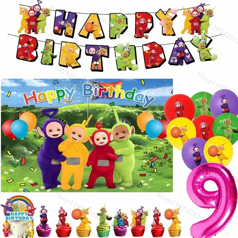 Teletubbies Birthday Party Decoration Tableware Set Paper Plates Balloons Banner Tablecloth For Kids Baby Shower Party Supplies