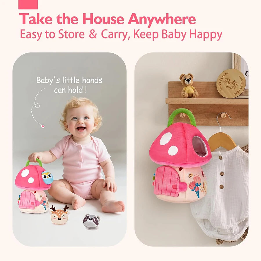 Baby Toys 6-12 Months Soft Baby Beehive with 5 Sensory Bee Rattle Mirror Crinkle Squeaker Busy Montessori Soft Toy for Toddlers