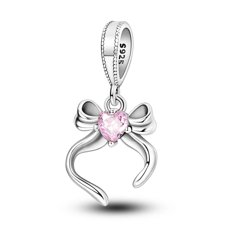 925 Sterling Silver Pink Series Charms Bow Tie Girl Cake Princess Beads Pendant Fit Original Bracelet DIY Jewelry Gift For Woman