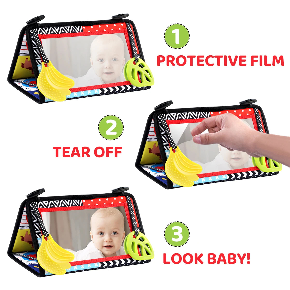 Black and White Baby Floor Mirror Tummy Time Sensory Toys 6-24 Months Baby Toys Montessori Toys Crawling Development Baby Toys