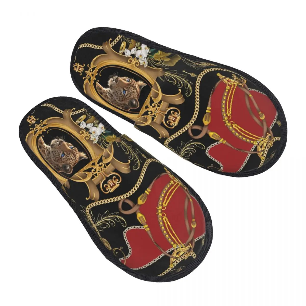 Custom Vintage Baroque Prints Greek Ornament Golden Meander Meandros Soft Scuff Memory Foam Slippers Women Hotel House Shoes