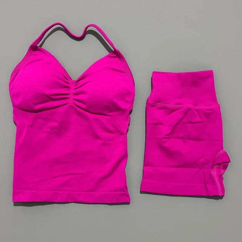 2 Pieces Sports Set Women Backless Tank Yoga Tops High Waist