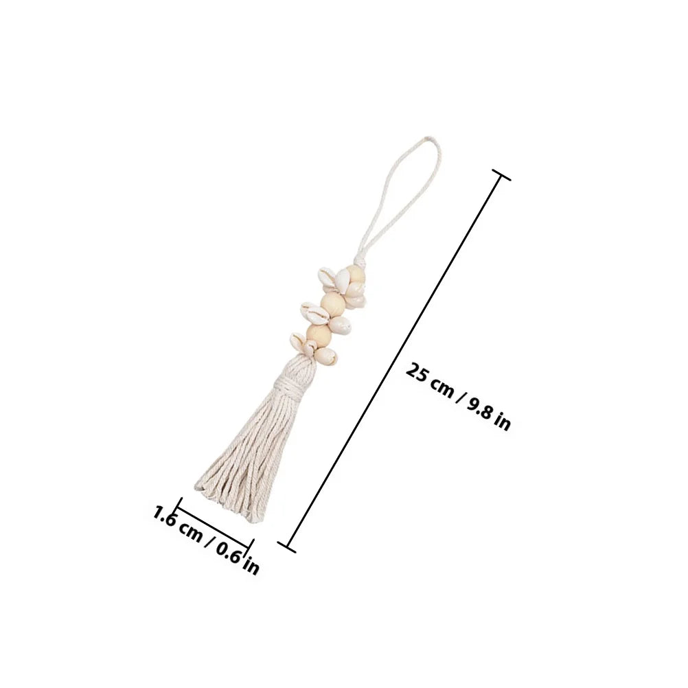 2Pcs Exquisite Boho Seashell Wood Bead String Pendant with Seashells Cotton Tassels Farmhouse Wall Hanging Decor Gifts