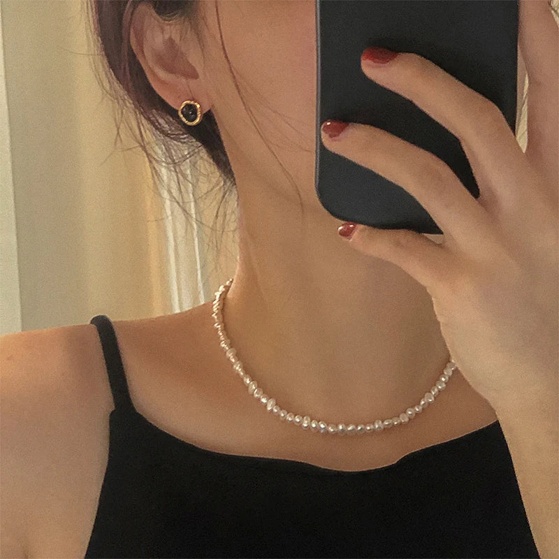 4-5mm Baroque Freshwater Pearl Necklaces with 5cm Extend Chain 925 Sterling Silver 38 45 50cm Necklaces Jewelry Gift 2026 New