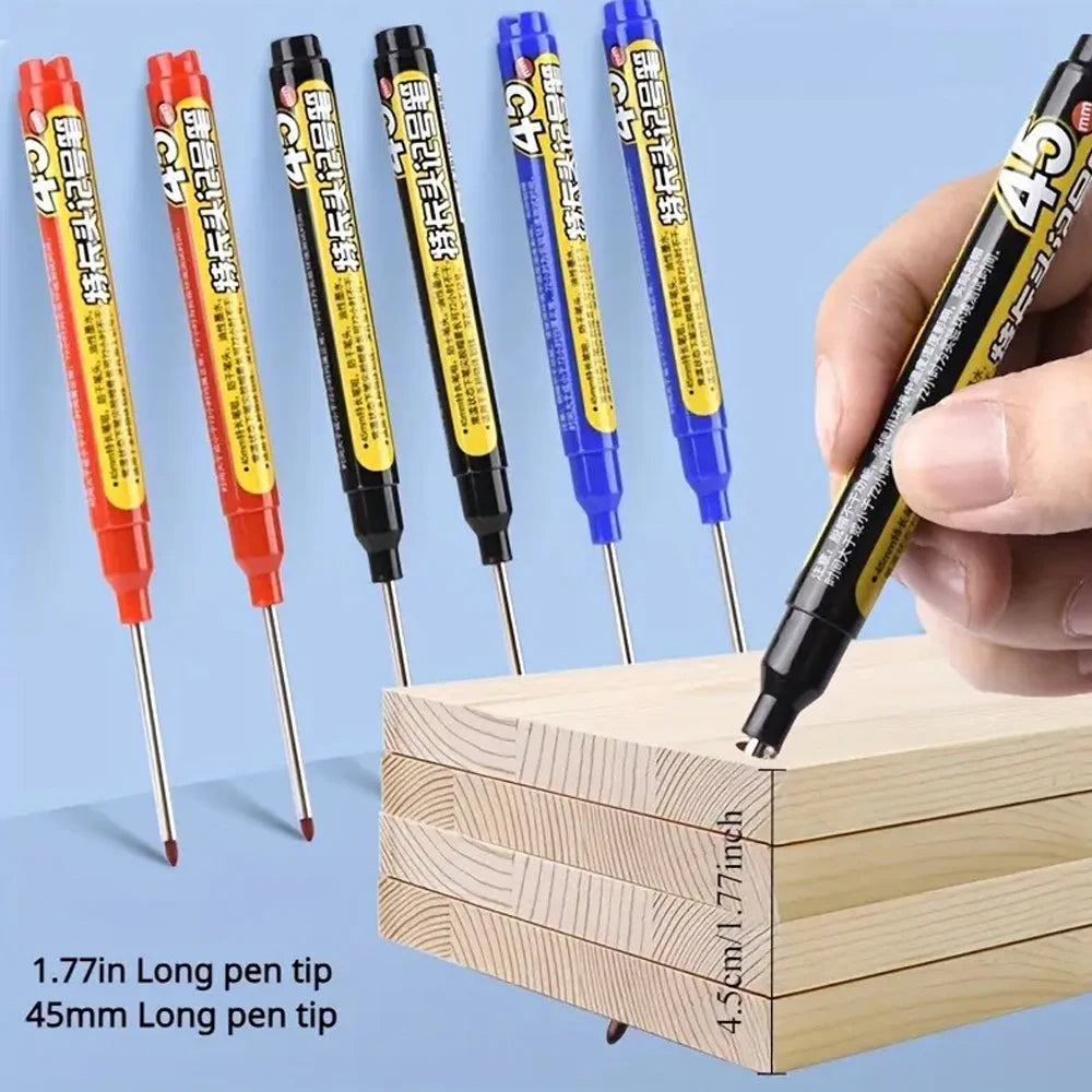 1-6Pcs 45mm Waterproof Long Head Nib Deep Hole Markers Pen Tile Carpenter Pen Multi-purpose for Woodworking Black/Blue/Red Ink