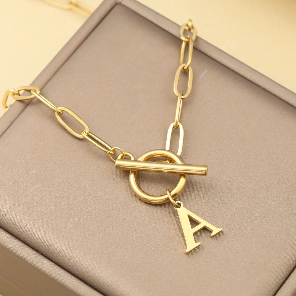 Women's stainless steel Initial necklace A-Z Letter charms pendant Choker Women collar Chain Ot Deduction Necklace For Women2025