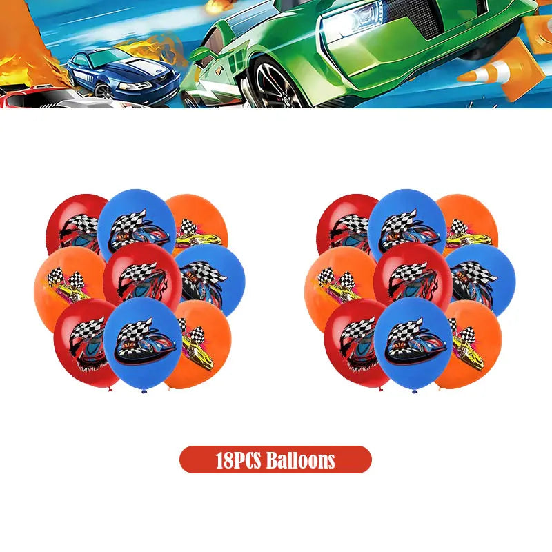 Happy Wheels Birthday Birthday Party Supplies Hot Race Car Theme Tableware Set Cups Plates Balloons Gift Bags for Kids Boys ﻿