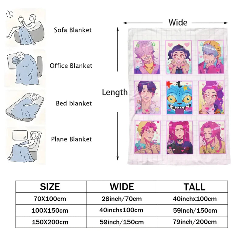 K POP D-Demon H-Hunters Collage Blanket Hot Anime Soft Warm Flannel Throw Sofa Bed Cover Travel Camping Kids Girls Fans Gift