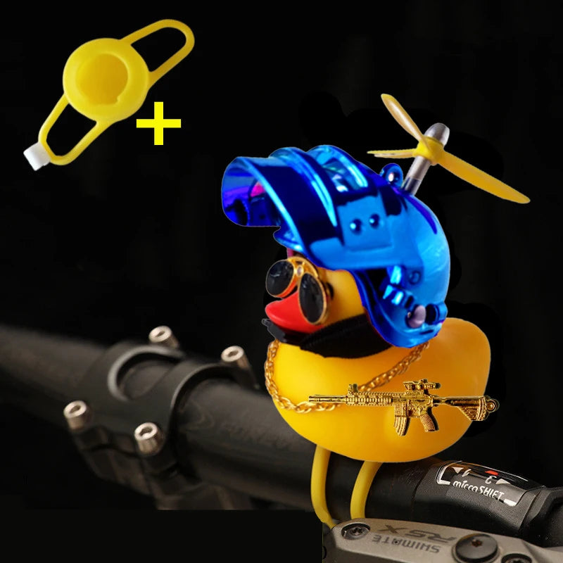 Car Cute Little Yellow Duck With Helmet Propeller Wind-breaking Wave-breaking With Toy Gun Duck Bike Motorcycle Auto Accessories