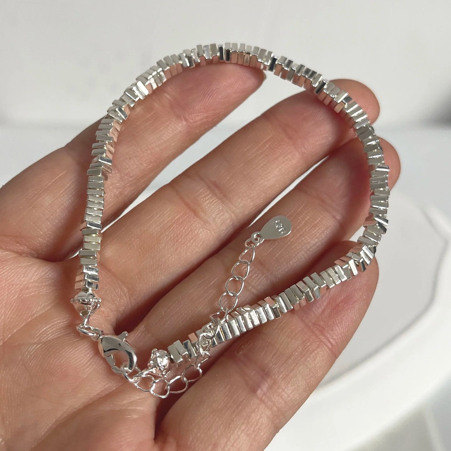 100% Solid 925 Sterling Silver Metal Bracelet for Women Handmade Simple Stone Bracelet Birthday Gift Party