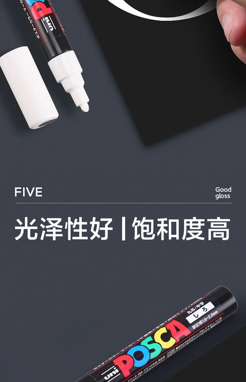 UNI Posca White Waterproof Permanent Acrylic Marker Pens Marcadores Non-fading POP Poster Pen Graffiti Advertisement Paint Pens