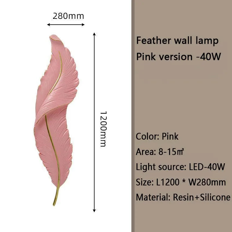 Nordic feather wall lamp, living room, bedroom, headboard, foyer, creative feather lamp, resin aisle, minimalist background ligh