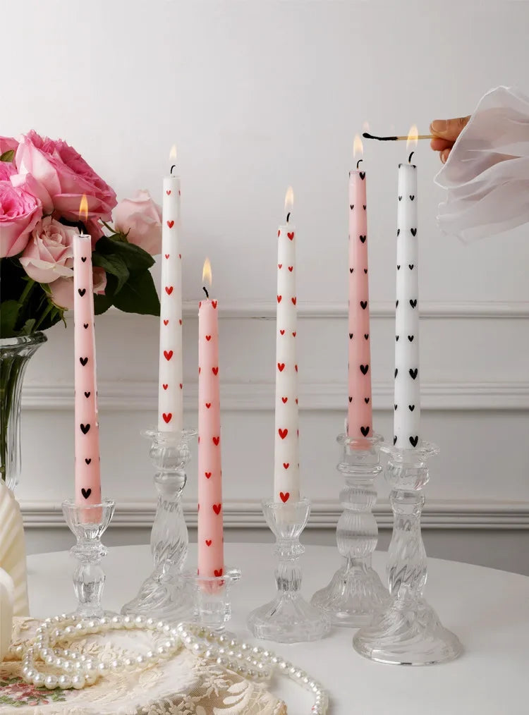 Romantic 2PCS 25CM Long Pole Printed Candles - Wholesale Smokeless Column Wax, for Wedding, Valentine's Day & Banquet