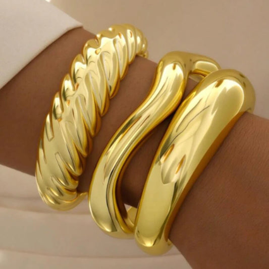 3 Styles Creative Smooth Water Drop Bangles Punk Irregular Chunky Gold Color Thick Cuff Bracelet Women Men Hand Jewelry Gift New