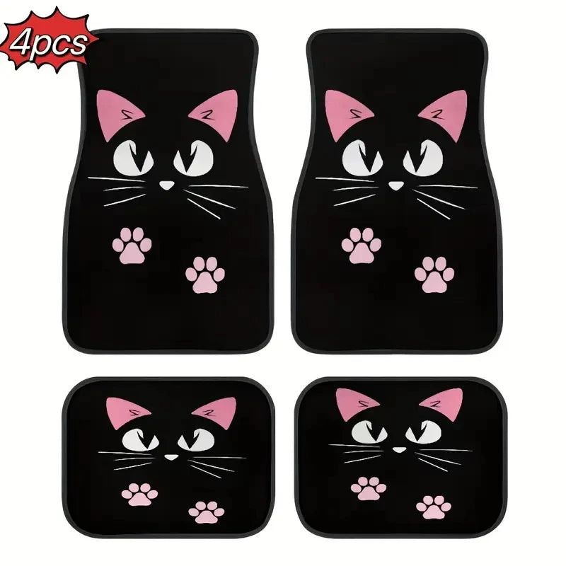 4 PCS Car Retro Cartoon Cat Black Nordic Windmill Carpet Four-piece Anti-fouling Floor Mat