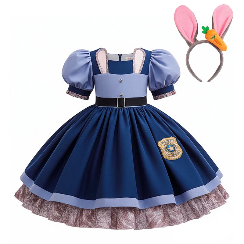 Girl Cosplay Disney Judy Hopps Police Officer Dress Zootopia Bunny Costume Kids Dress Up Halloween Rabbit Dress Outfits
