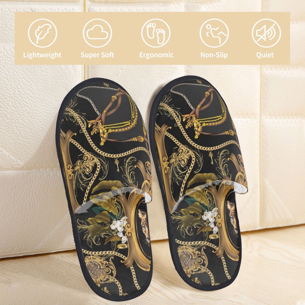 Custom Vintage Baroque Prints Greek Ornament Golden Meander Meandros Soft Scuff Memory Foam Slippers Women Hotel House Shoes