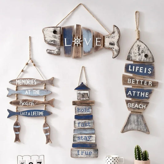 Vintage Mediterranean Rustic Fish Shape Wall Plaque Hanging Ornament for Beach Theme Bar Restaurant Ocean Wall Durable Decor