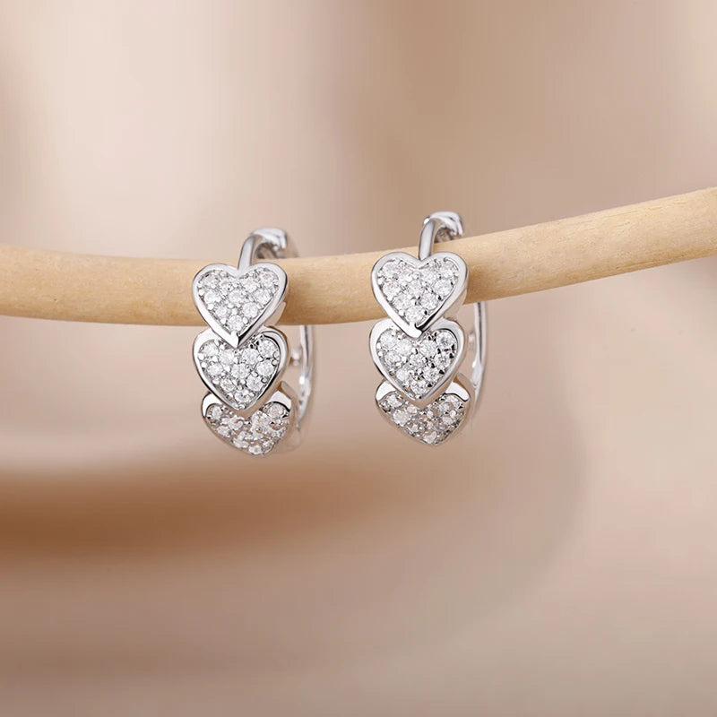Simple Heart Drop Earrings For Women Stainless Steel Brand Fashion Ear Cuff Piercing Dangle Earring Jewelry Gifts Bijoux Femme