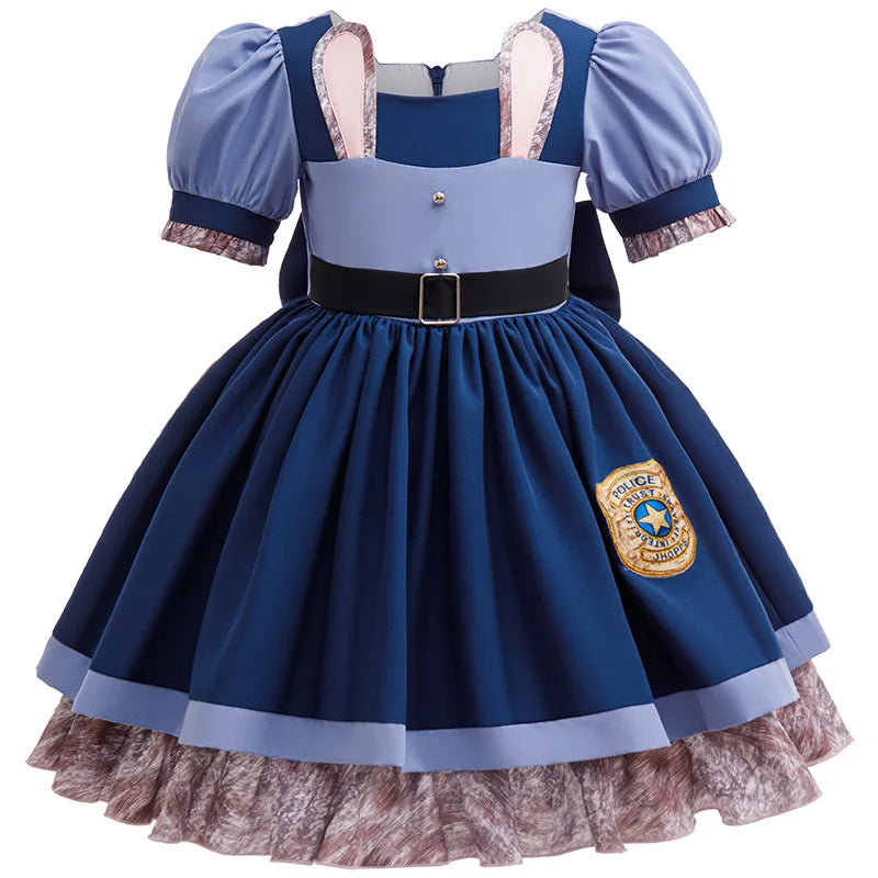 Girl Cosplay Disney Judy Hopps Police Officer Dress Zootopia Bunny Costume Kids Dress Up Halloween Rabbit Dress Outfits