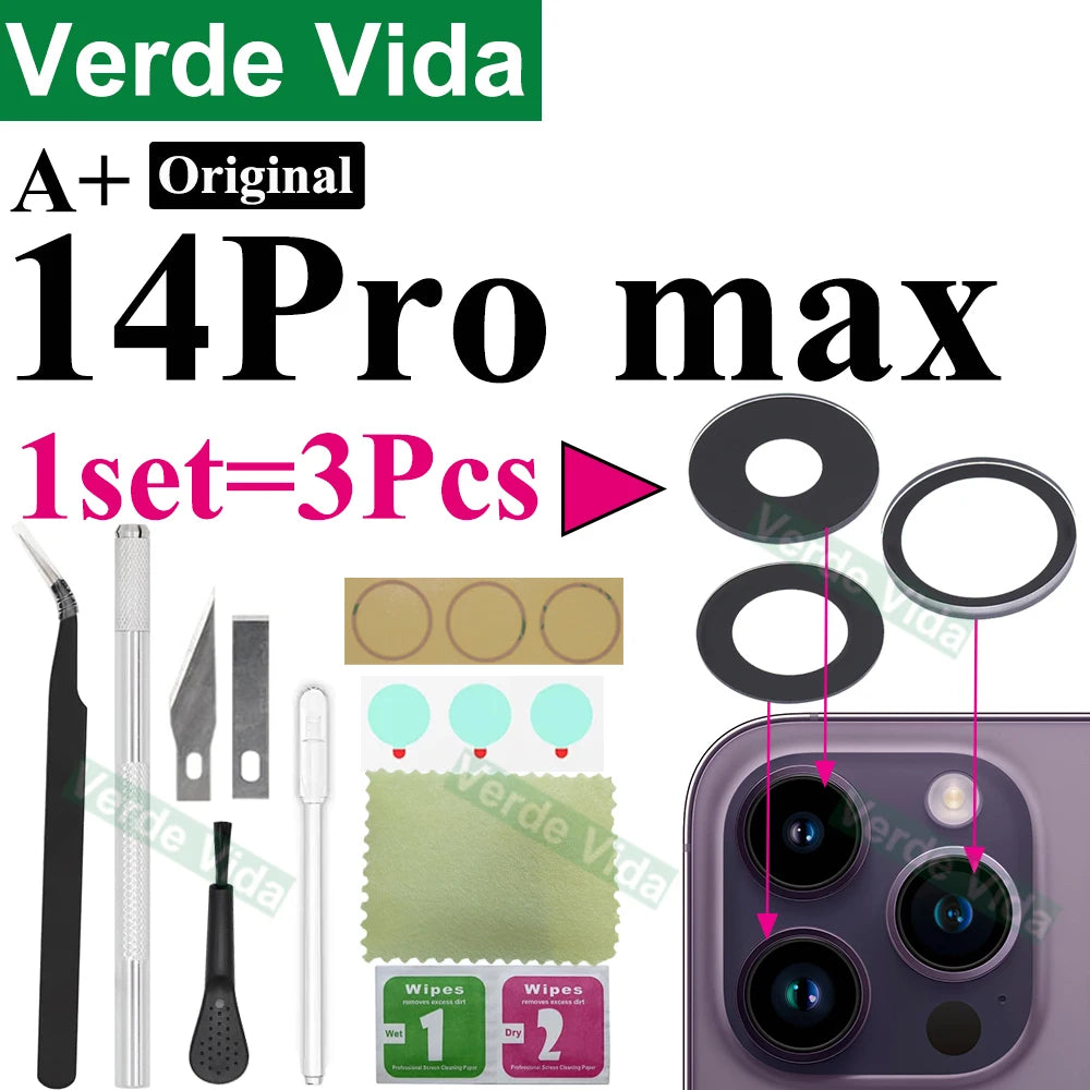 Original Back Camera Glass Replacement for iPhone 16 15 14 Pro Max 12 13 Mini 15 Plus Broken Camera Lens Repair Kits