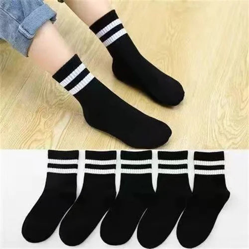 5Pairs/Set 3-13Years Baby Girls Boys Casual Sports Socks Soild Soft Cotton Four Season School Socks Black White Gray Kids Socks