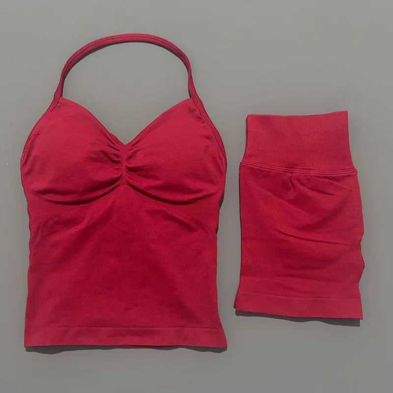 2 Pieces Sports Set Women Backless Tank Yoga Tops High Waist