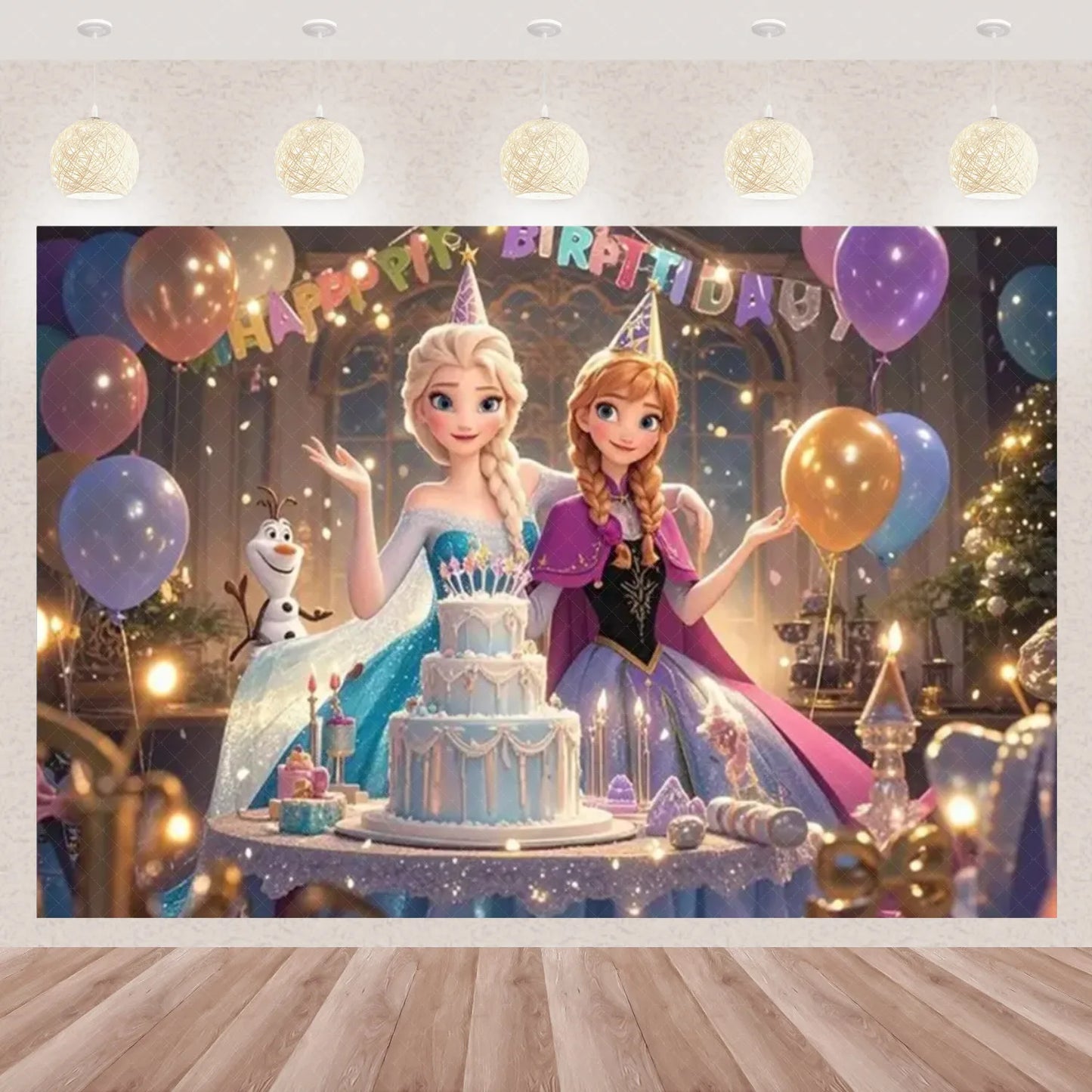 Frozen Elsa Anna Princess Theme Backdrop Frozen Birthday Party Decoration Baby Shower Supplies Background Photo Prop Girl Gift