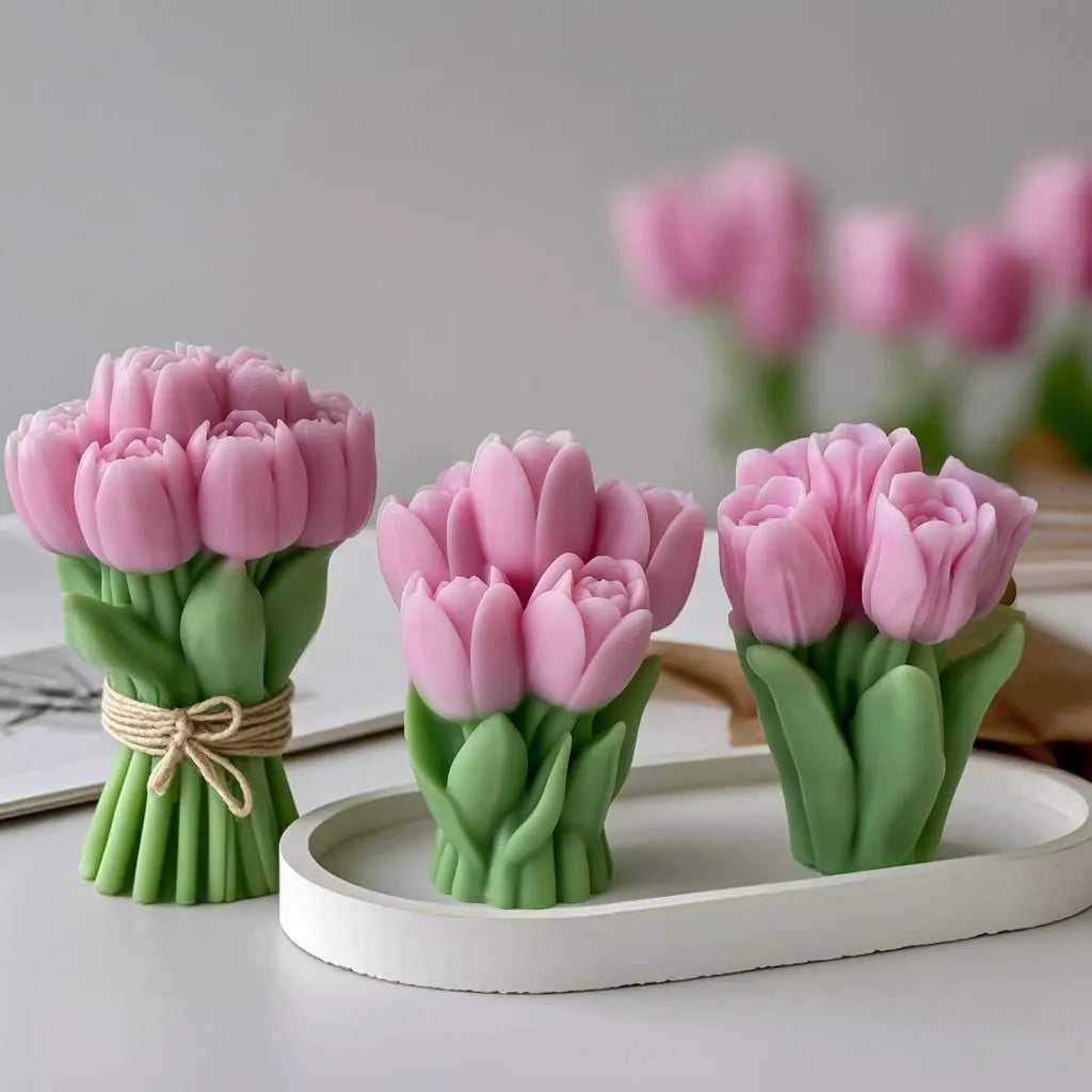 Valentine's Day Gift Tulip Bouquet Silicone Mold DIY Flowers Aroma Candle Molds Handmade Soap Candle Making Supplies