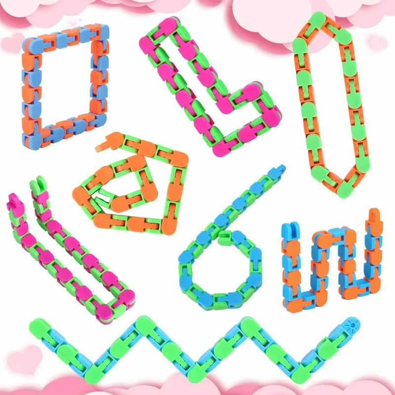 24Links Fidgets Wacky Tracks Toys Classroom Students Gifts Sensory Autism Snap Fidget Click Toy for Kids Adults Stress Relief