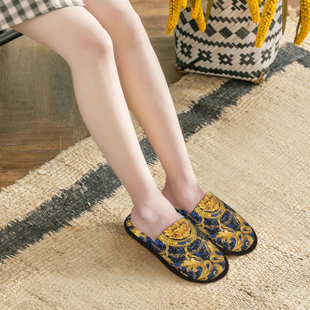 Custom Vintage Baroque Prints Greek Ornament Golden Meander Meandros Soft Scuff Memory Foam Slippers Women Hotel House Shoes