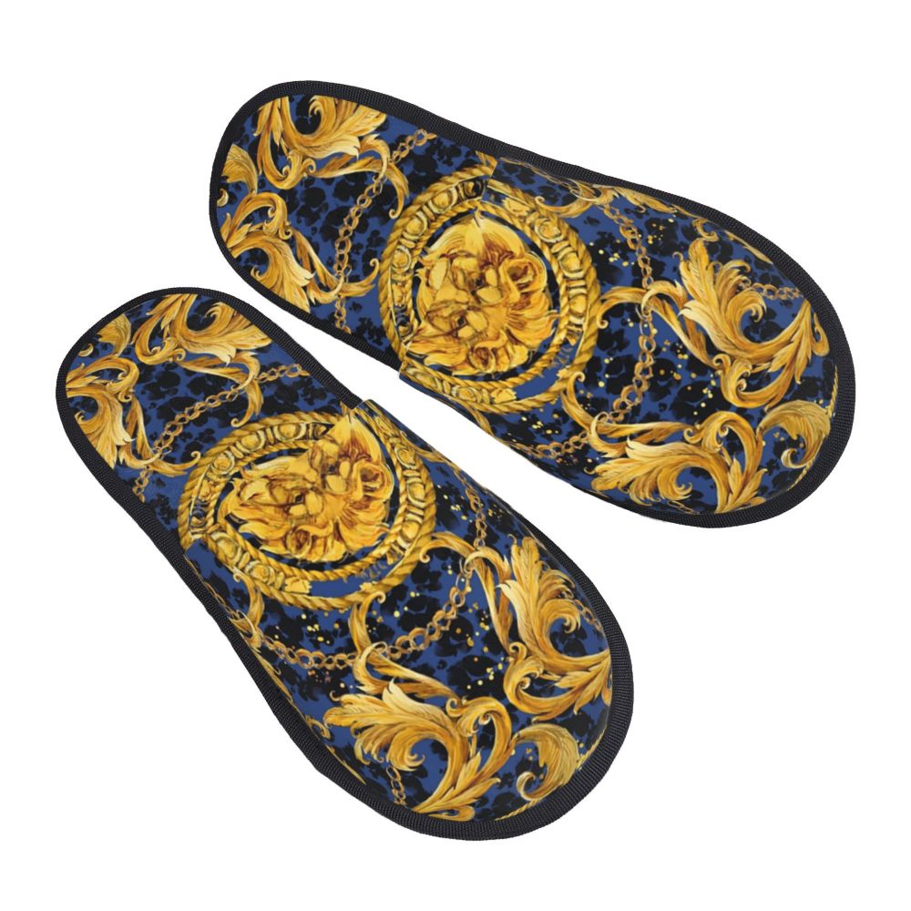 Custom Vintage Baroque Prints Greek Ornament Golden Meander Meandros Soft Scuff Memory Foam Slippers Women Hotel House Shoes