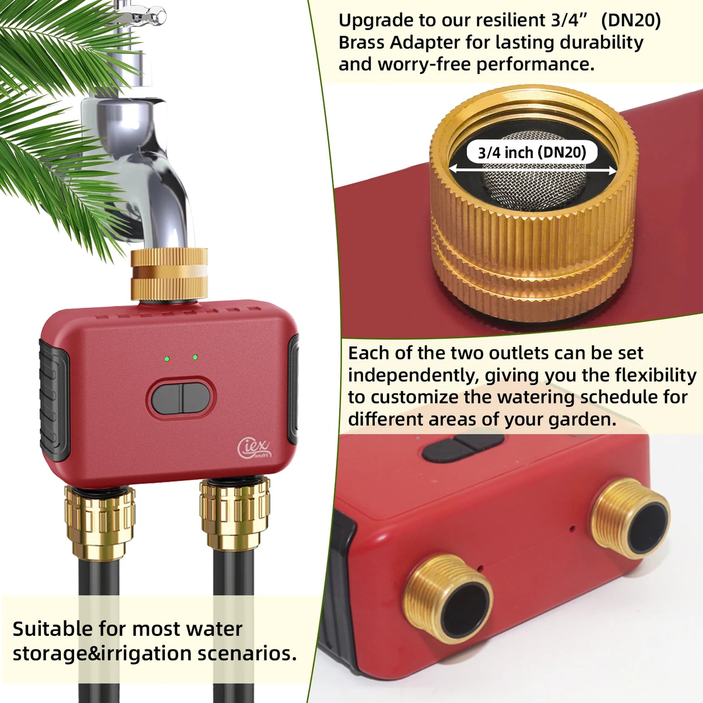 WIFI & ZIGBEE 2-Zone Watering Timer Smart Garden Automatic Irrigation System Drip Sprinkler Controller Valve Tuya 2MQTT ZHA
