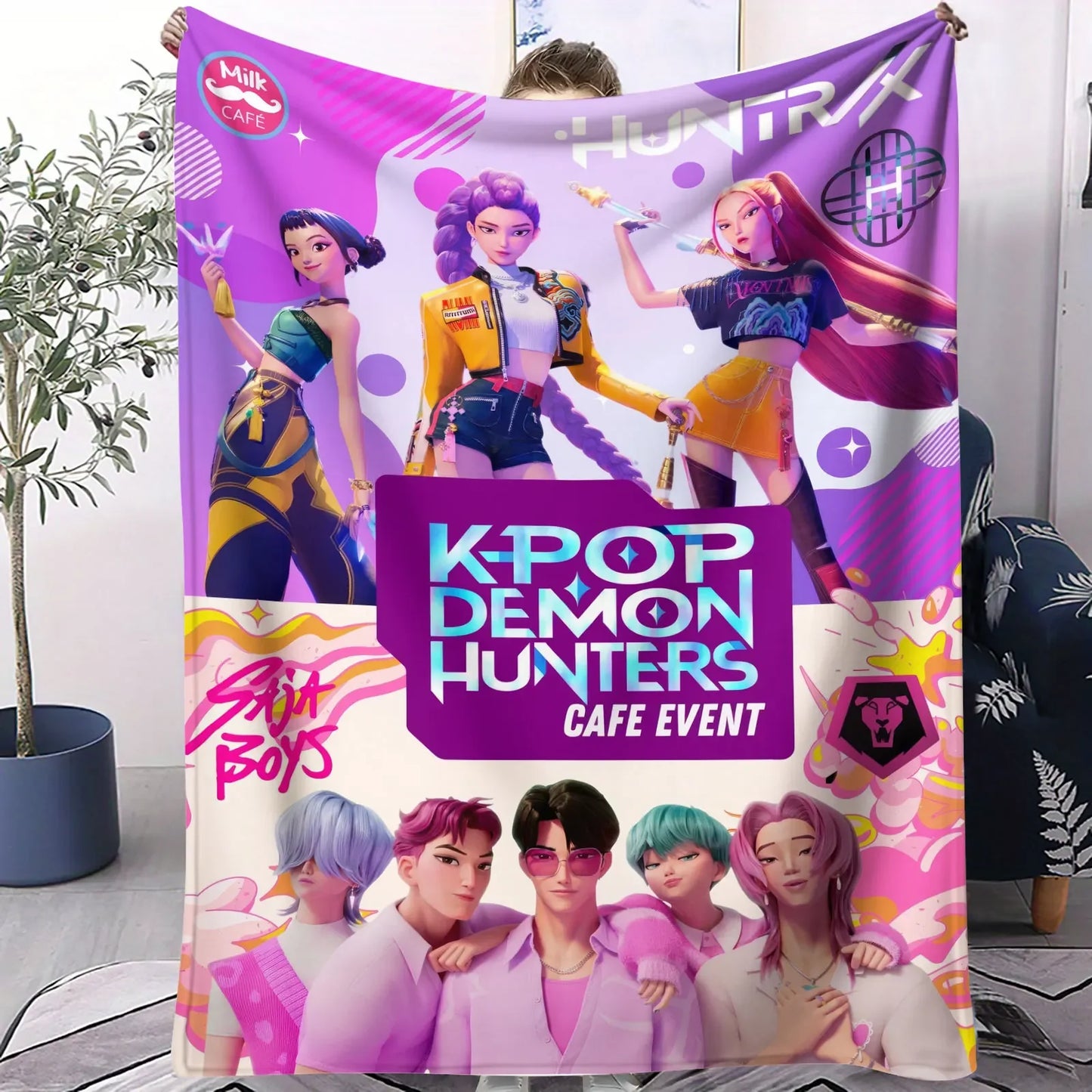 K Pop Demon Hunters Huntrix Blanket Hot Anime Flannel Throw Anime Fan Gift for Travel Camping Sofa Bed Cover Living Room Decor