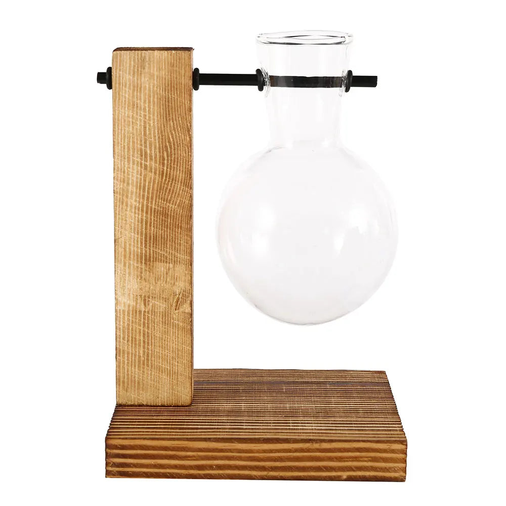 Planter Vases Flower Pot Hydroponic Plant Glass Decor Terrarium Wooden Stand Hydroponic Propagation Station Indoor Desktop Decor