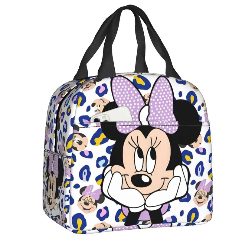 Custom Mickey Pink Minnie Mouse Lunch Bag Women Creative Design Cooler Warm Insulated Lunch Box for Kids School