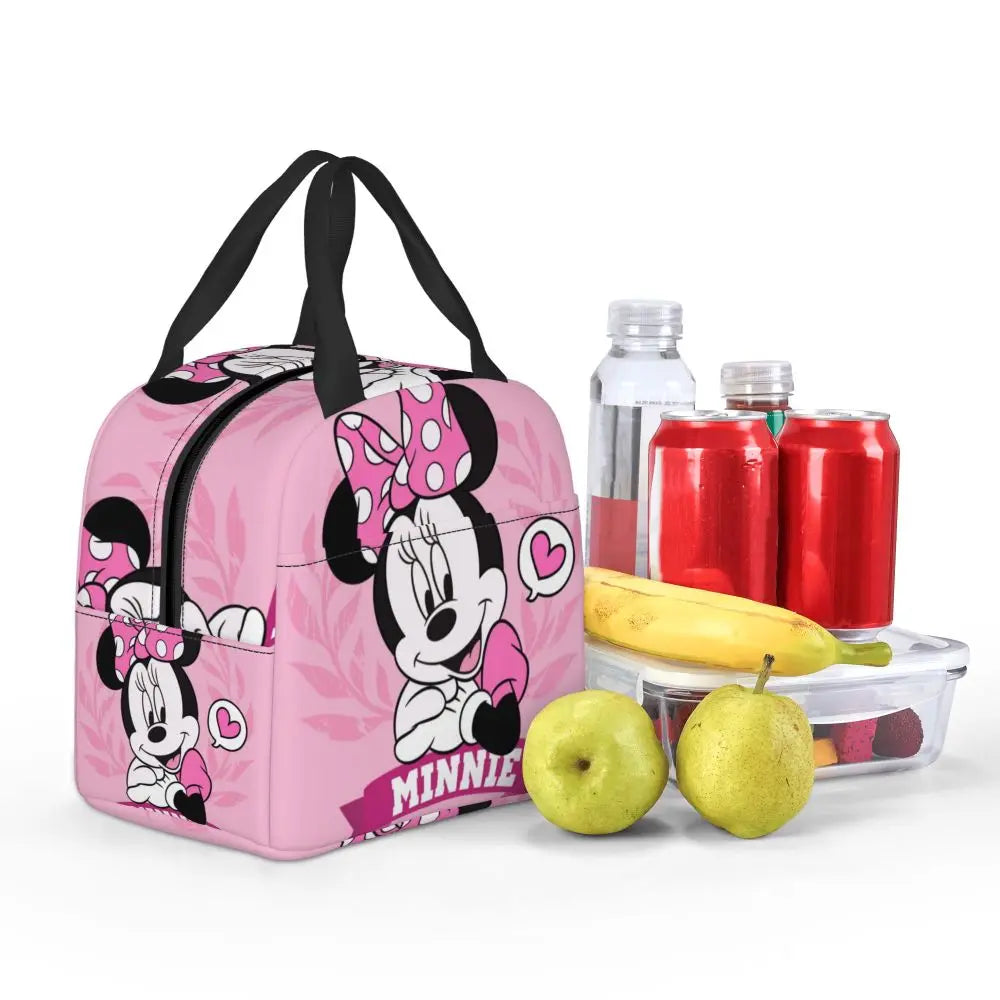 Custom Mickey Pink Minnie Mouse Lunch Bag Women Creative Design Cooler Warm Insulated Lunch Box for Kids School
