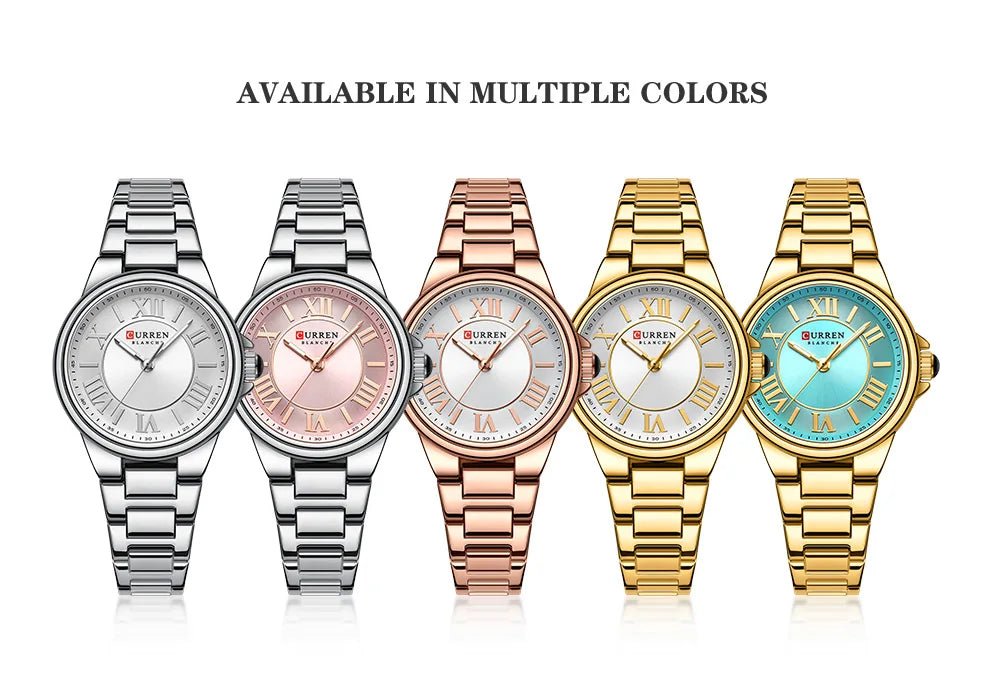 CURREN Romantic Charm Women's Wristwatches Fashion Design Thin Quartz Watch with Luminous Hands Stainless Steel Bracelet