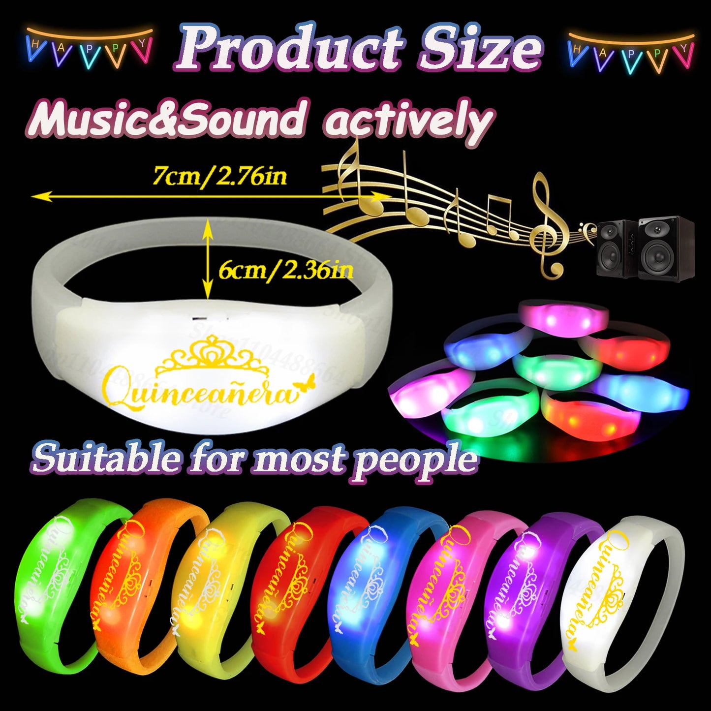 30-200Pcs Quinceanera Music & Sound Activated LED Bracelet Glow Recuerdos Para 15 Años XV Quinceañeras decorations Party Favors