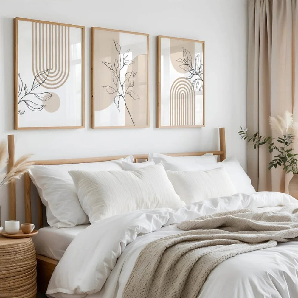 Frameless Neutral Wall Prints for Modern Minimalist Home Decor,Bohemian Plant Posters,Japanese Beige Living Room Bedroom Decor