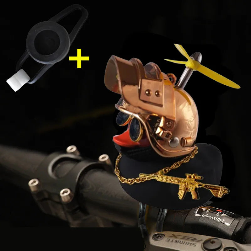 Car Cute Little Yellow Duck With Helmet Propeller Wind-breaking Wave-breaking With Toy Gun Duck Bike Motorcycle Auto Accessories