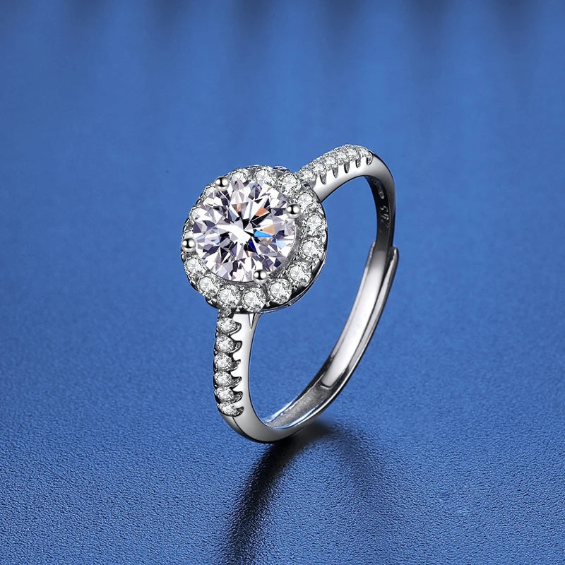 Moissanite And Zircon Ring D VVS1 Adjustable Size S925 Sliver Wedding Rings for Women Jewelry Party Fashion Top Quality Ring