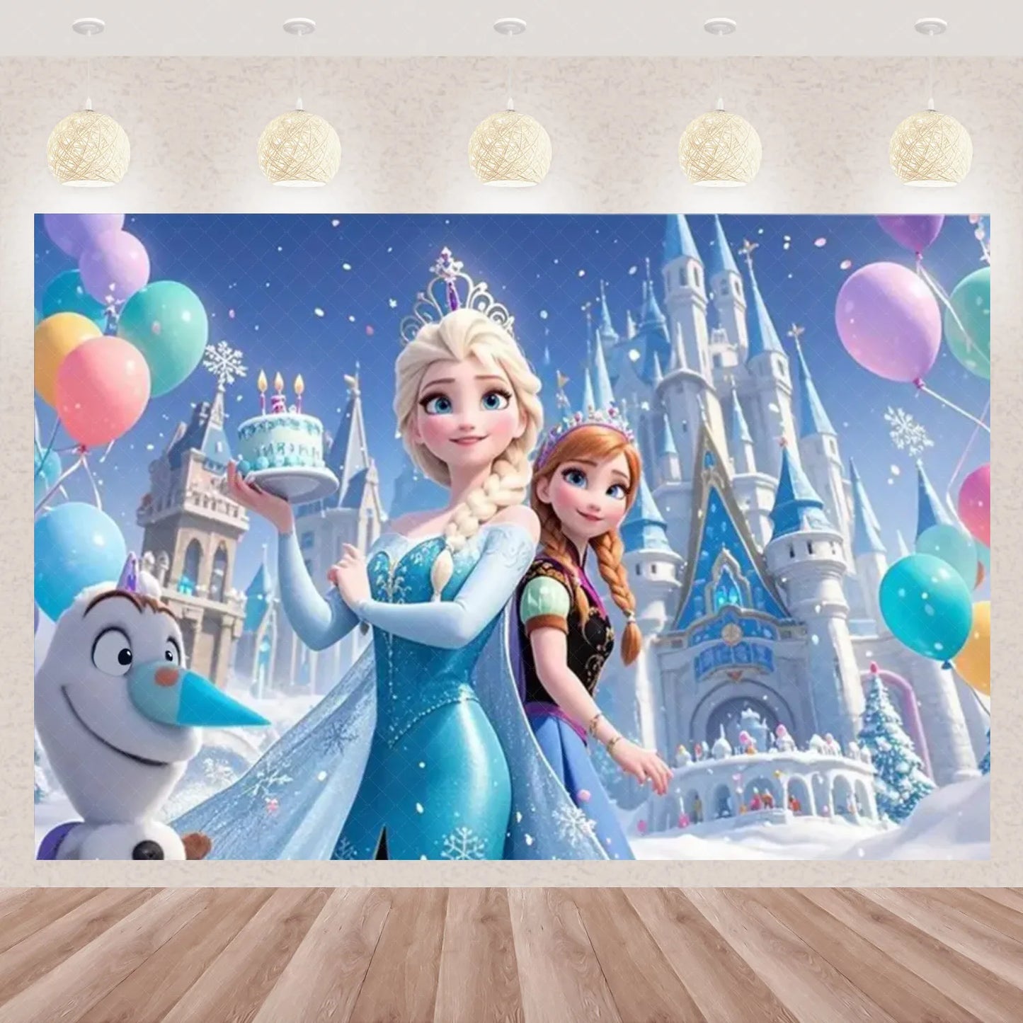 Frozen Elsa Anna Princess Theme Backdrop Frozen Birthday Party Decoration Baby Shower Supplies Background Photo Prop Girl Gift