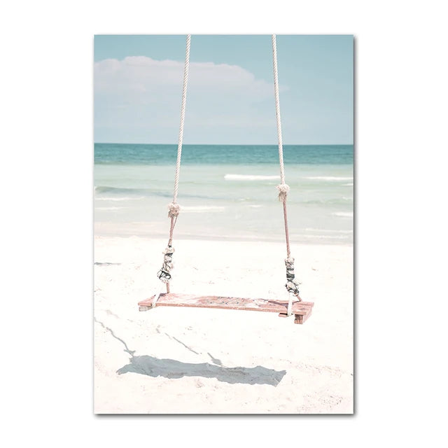 Beach Sea Ocean Canvas Wall Art Poster Bridge Leaves Turtle Seagull Print Painting Vibrant Summer Picture Nordic Home Decoration
